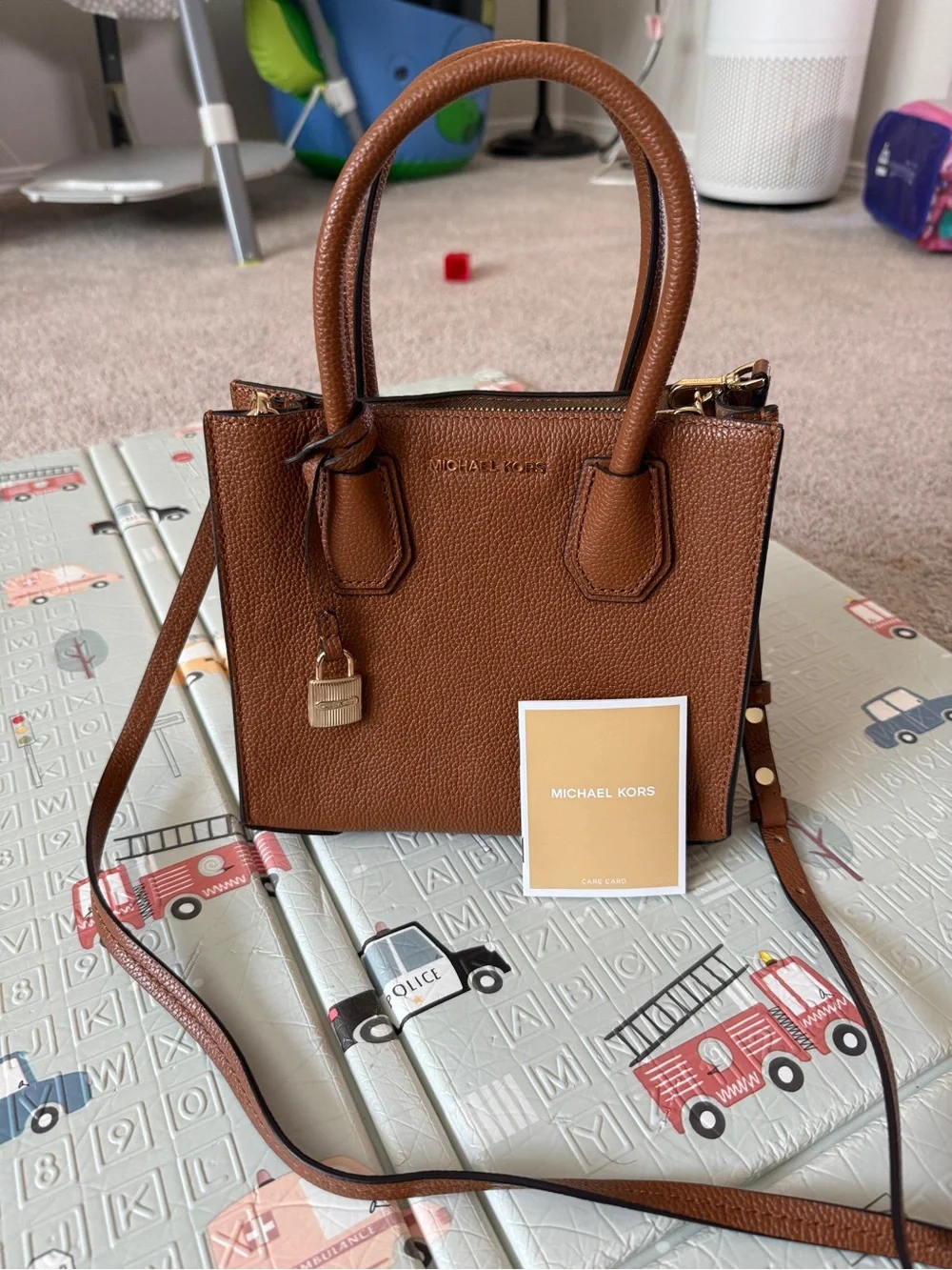 Michael Kors Brown Pebbled Leather Top-Handle Satchel with Gold Hardware